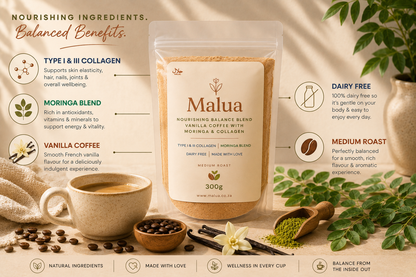 Malua Balance Blend Coffee | Vanilla Coffee with Moringa & Collagen - Medium Roast