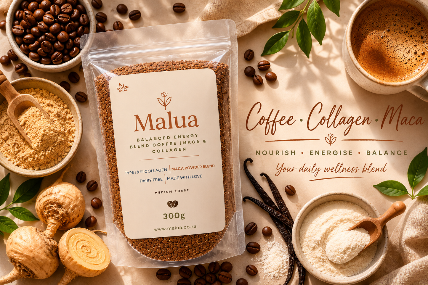 Malua Energy Blend Coffee with Maca and Collagen - Medium Roast